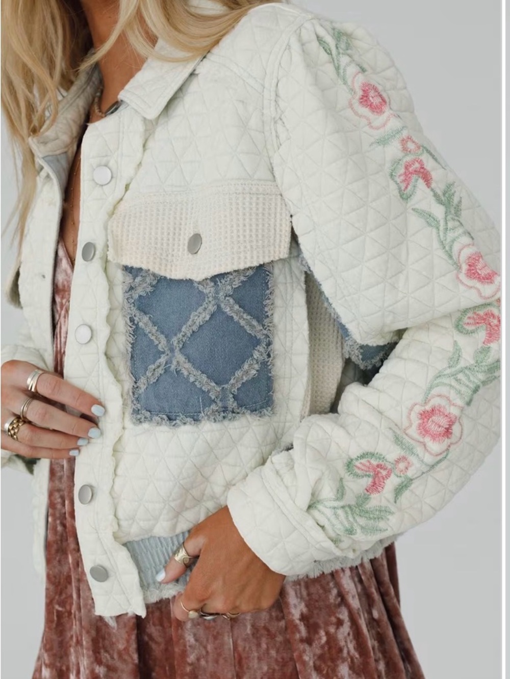 On the Vine Quilted Cream Patchwork Jacket - Picture 2 of 4